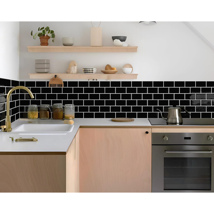 Мозаїчна плитка DEWOO 3D, наклейки на стіну, клейка плитка Metro, самоклеюча імітаційна плитка для кухні та ванної кімнати - штука, (30,5 x 30,5 см) (20, чорний)