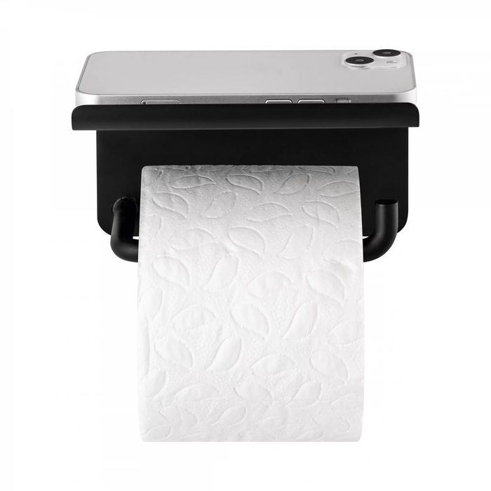 Тримач для туалетного паперу з полицею, чорний Modo Blomus