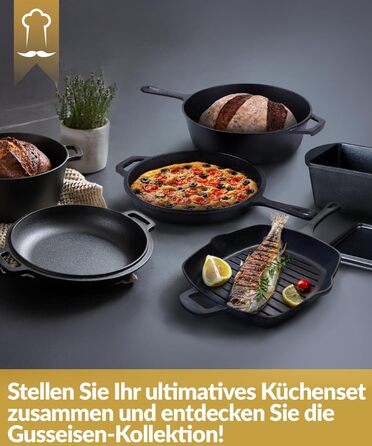 Чавунна форма для хліба Chefarone з кришкою - форма для хліба та тістечок - прямокутна форма для випікання та запікання - чавунна каструля для випікання хліба - 28 x 12 см (гриль)