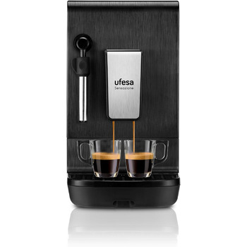 Кавоварка Ufesa Monza Espresso & Cappuccino 20 барів, цифрова сенсорна панель, регульована пароварка, мелена кава або ESE одноразова доза, функція підігріву чашок, 1050 Вт, контейнер 1,5 л (суперавтоматичний компактний)