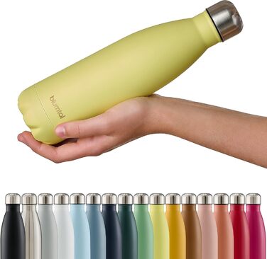 Пляшка для води Blumtal з нержавіючої сталі - Герметична ізольована пляшка - Пляшка для води без бісфенолу А для гарячого та холодного використання - Двостінна ізольована пляшка - Ізоляційна пляшка, стійка до іржі, дерево/срібло (10 - Нова жовта - Жовта, 